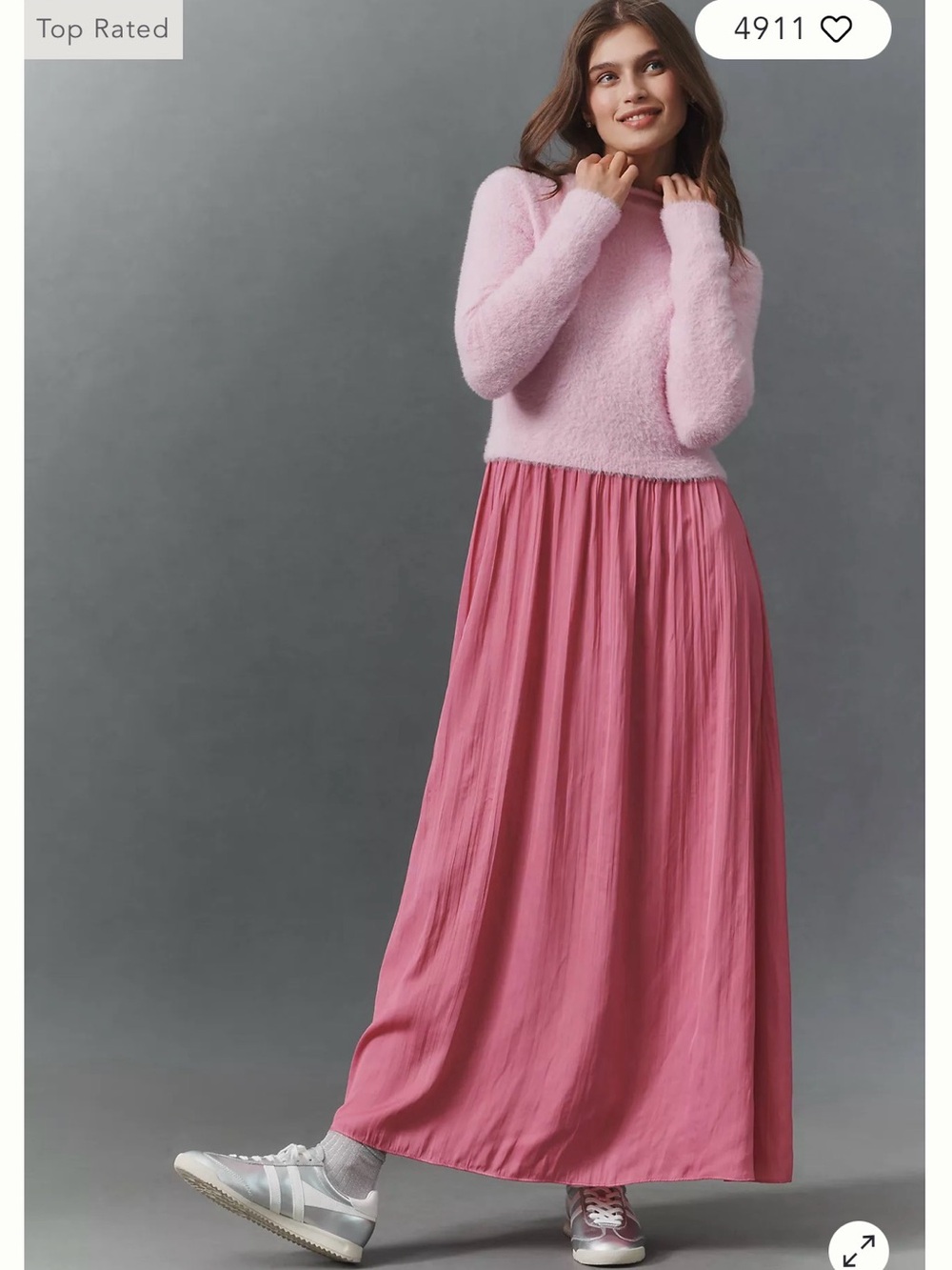 Anthropologie Long-Sleeve Pink Two-Tone Maxi Dress